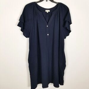 Cynthia Rowley Women Plus Gauzzy Dress Size 2X Navy Short Sleeve Lagenlook